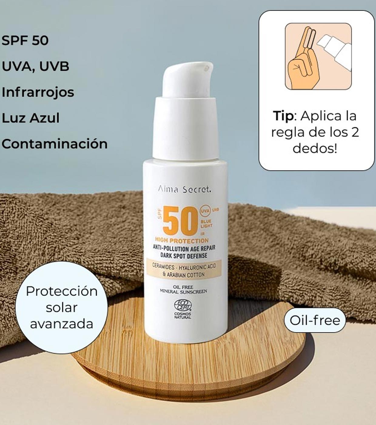 Comprar Alma Secret - Protector solar facial SPF50 con color - Sand