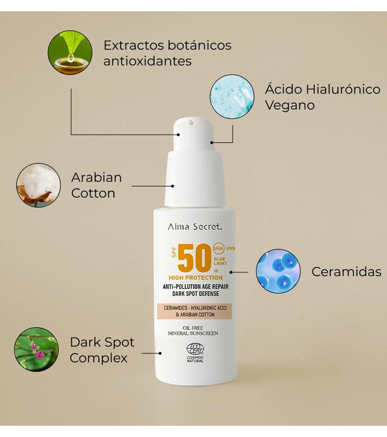 Comprar Alma Secret - Protector solar facial SPF50 con color - Sand