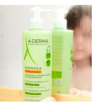 A-Derma - *Exomega Control* - Gel limpiador emoliente 2 en 1 anti-irritación