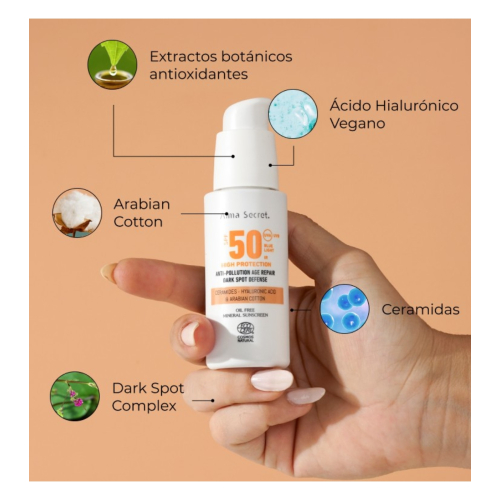 Alma Secret - Protector solar facial SPF50 con color - Golden
