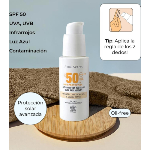 Alma Secret - Protector solar facial SPF50 con color - Sand