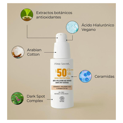 Alma Secret - Protector solar facial SPF50 con color - Sand