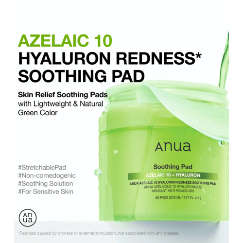 Anua - Almohadillas Azelaic 10 Hyaluron Redness Soothing formato pads
