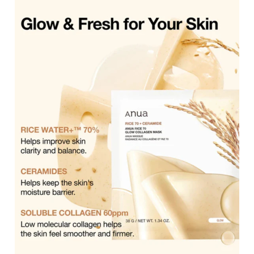 Anua - Mascarilla facial iluminadora Rice 70 + Ceramide