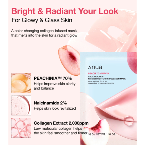 Anua - Mascarilla iluminadora con colágeno Peach 70