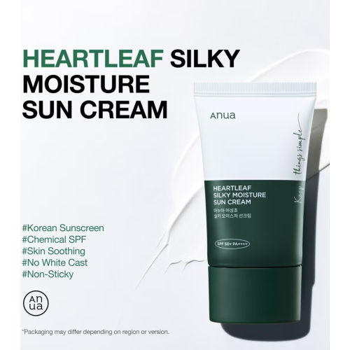 Anua - Protector solar facial Heartleaf Silky Moisture SPF50+ PA++++