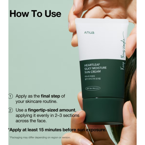 Anua - Protector solar facial Heartleaf Silky Moisture SPF50+ PA++++
