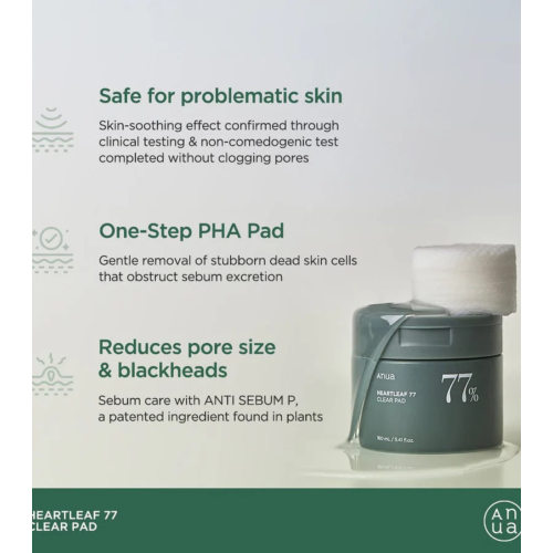 Anua - Tónico facial con 77% de Heartleaf formato pads