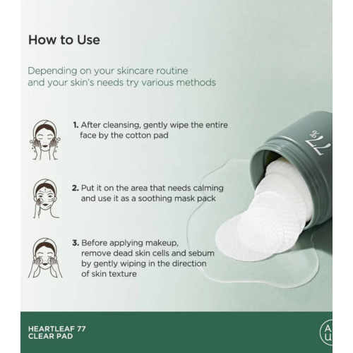 Anua - Tónico facial con 77% de Heartleaf formato pads