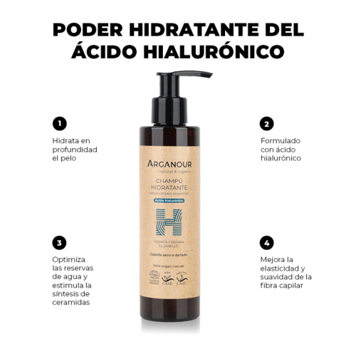 Arganour - Champú hidratante con ácido hialurónico - Cabello seco o dañado