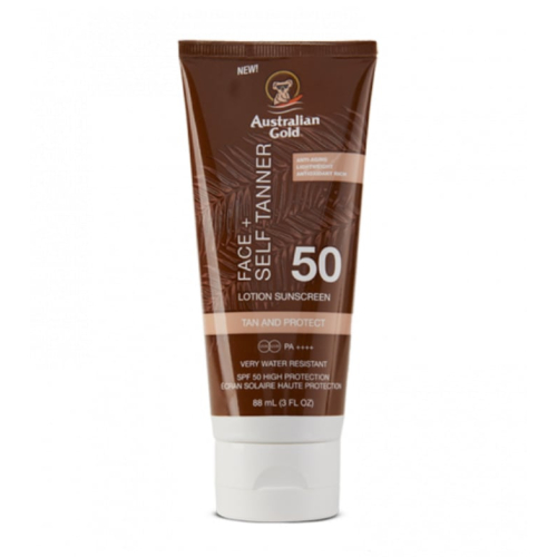 Australian Gold - Loción solar facial bronceadora SPF50 Face + Self Tanner