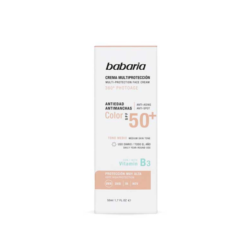 Babaria - Crema facial multiprotección con color SPF50+ 360º Photoage - Medio
