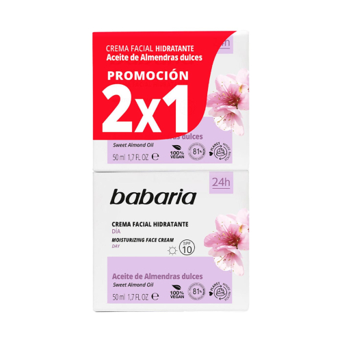 Babaria - Pack crema facial hidratante de día SPF10 - Aceite de almendras dulces