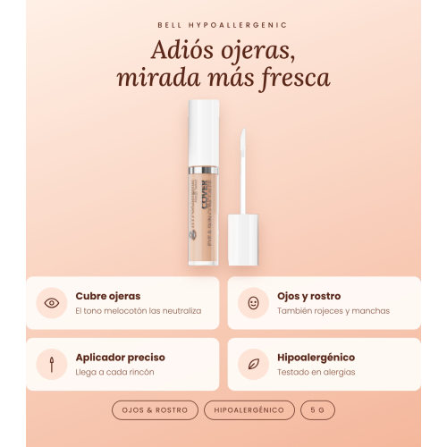 Bell HYPOAllergenic - Corrector líquido Hypo Cover Eye & Skin Concealer - 101: Light Peach