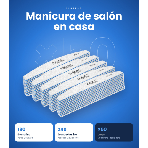 Claresa - Pack de 50 lima de uñas media luna 180/240