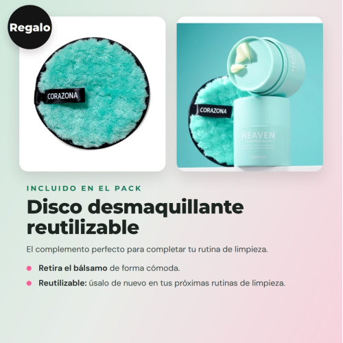 CORAZONA - Pack 3 Bálsamos Desmaquillantes Heaven con Disco de Regalo Reutilizable para Limpieza Facial Vegan y Cruelty Free