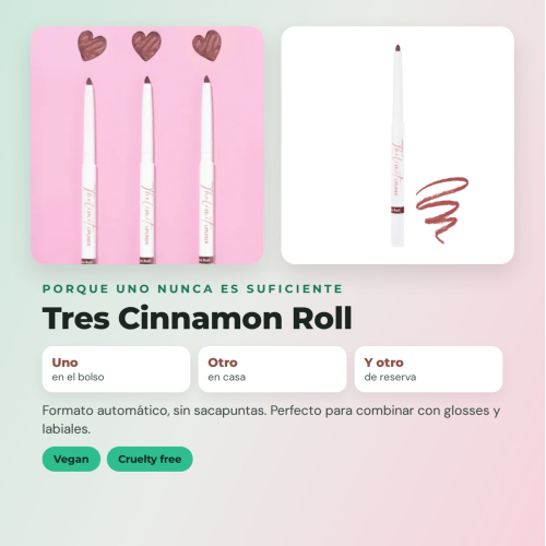 CORAZONA Pack 3 perfiladores Cinnamon Roll The Limit Lip Liner textura cremosa alta pigmentación acabado mate formato automático vegan cruelty free
