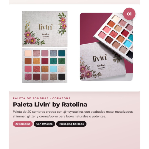 CORAZONA - Pack Look Completo Livin' by Ratolina - Paleta de Sombras + 2 Pinceles + Delineador + Perfilador de Labios
