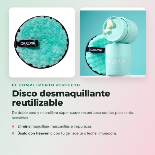 CORAZONA Pack Skincare Double Cleansing - Bálsamo Heaven, Gel Hero Fresh y Disco Reutilizable para Piel Limpia y Fresca