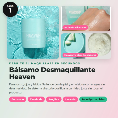 CORAZONA Pack Skincare Double Cleansing - Bálsamo Heaven, Gel Hero Fresh y Disco Reutilizable para Piel Limpia y Fresca