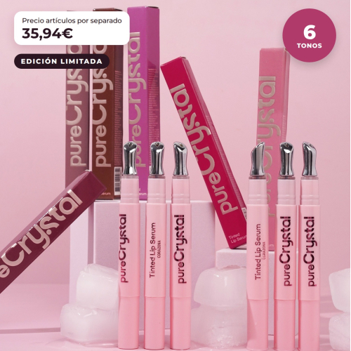 CORAZONA - Set Pure Crystal Tinted Lip Serum Edición Limitada - 6 Tintes Labiales Sérum con Aplicador Metálico Efecto Frío - Acabado Glossy y Tinte de Larga Duración