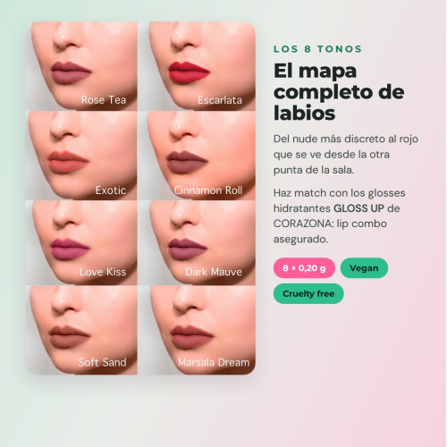 CORAZONA The Limit Full Set | 8 Perfiladores de Labios Ultrapigmentados con Textura Cremosa y Acabado Mate Cruelty Free Vegan