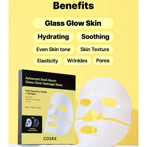 COSRX - Pack de 3 mascarillas faciales Advanced Snail Mucin Glass Glow