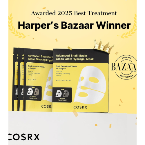 COSRX - Pack de 3 mascarillas faciales Advanced Snail Mucin Glass Glow