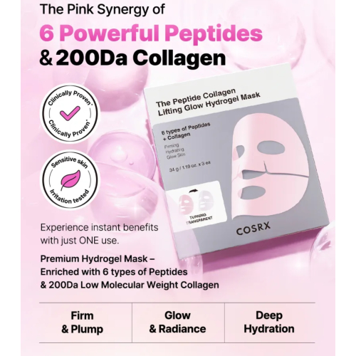 COSRX - Pack de 3 mascarillas faciales The Peptide Collagen Lifting Glow