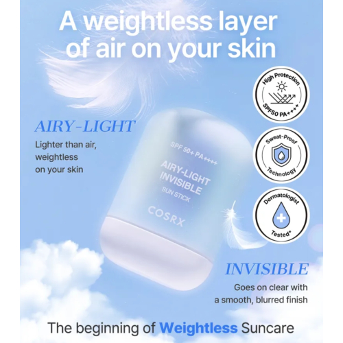 COSRX - Protector solar facial en stick Airy-Light Invisible SPF50 PA++++