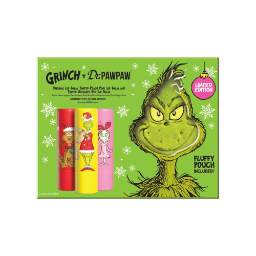 Dr. Paw Paw - *The Grinch* - Trío de bálsamos labiales - Original, Peach Pink & Ultimate Red