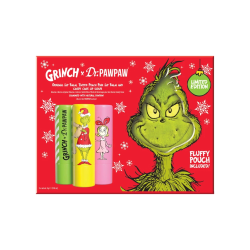 Dr. Paw Paw - *The Grinch* - Trío de bálsamos labiales - Peach Pink, Candy Cane Lip Scrub & Original