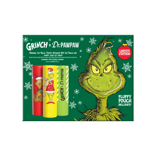 Dr. Paw Paw - *The Grinch* - Trío de bálsamos labiales - Ultimate Red, Candy Cane Lip Scrub & Original