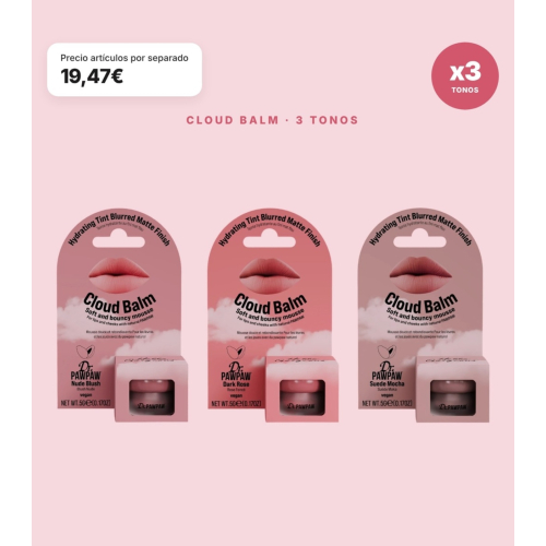 Dr. PAWPAW - Pack 3 Bálsamos Multiusos Cloud Balm Nude Blush, Dark Rose y Suede Mocha