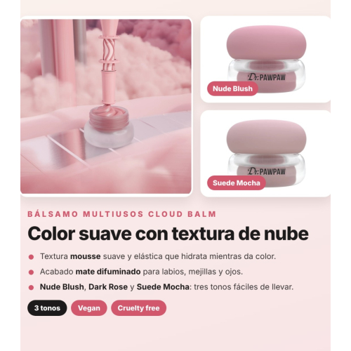 Dr. PAWPAW - Pack 3 Bálsamos Multiusos Cloud Balm Nude Blush, Dark Rose y Suede Mocha