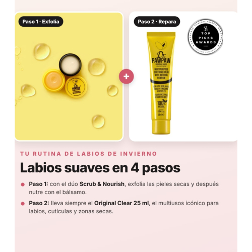 Dr. PAWPAW - Pack Kit Invierno Labios 5 Productos | Dúo Exfoliante Scrub & Nourish, Bálsamo Original Clear, Mascarilla Overnight, Cloud Balm y Tinte Labial Nutritivo