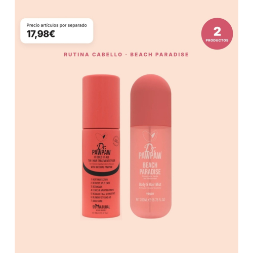 Dr. PAWPAW - Pack Rutina Cabello Beach Paradise: Tratamiento Capilar 7 en 1 It Does It All y Bruma para Cabello y Cuerpo