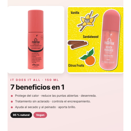 Dr. PAWPAW - Pack Rutina Cabello Beach Paradise: Tratamiento Capilar 7 en 1 It Does It All y Bruma para Cabello y Cuerpo