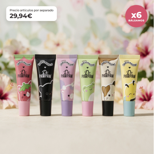 Dr. PAWPAW - Squishmallows Full Set | 6 Bálsamos de Labios Hidratantes con Aromas Inspirados en Personajes Adorables y Fórmula Enriquecida con Extracto de Papaya