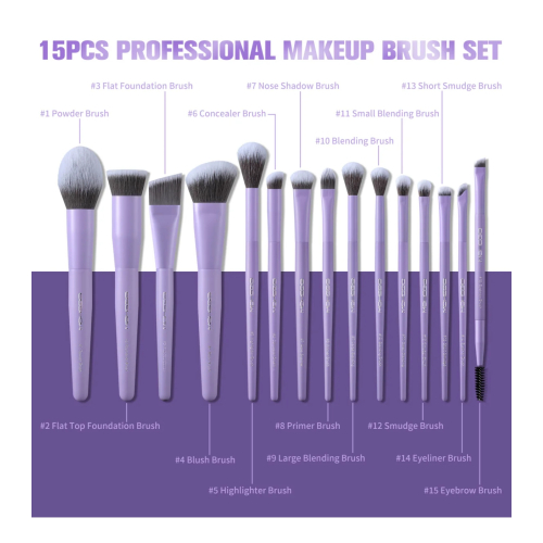 Eigshow - *Purple* - Set de 15 brochas de maquillaje