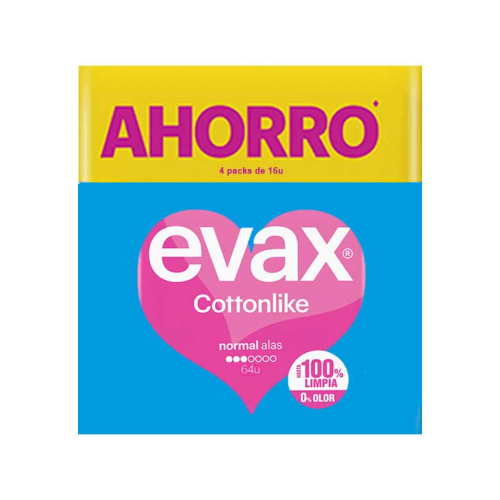 Evax - Compresas normal alas Cottonlike - 64 unidades