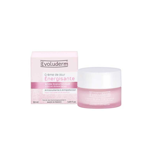Evoluderm - Crema facial de día energizante 50ml - Ácido hialurónico y extracto de baya goji