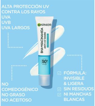 Garnier - Crema fluida anti-imperfecciones con BHA + Niacinamida FPS50+ Pure Active