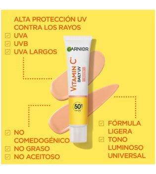 Garnier - *Skin Active* - Fluido anti-manchas y anti-UV diario con Vitamina C SPF50+ - Efecto Glow