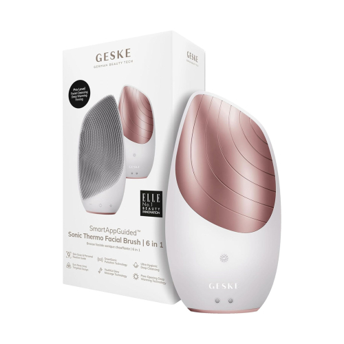 GESKE - Cepillo limpiador y masajeador facial Sonic Thermo 6 en 1 - White Rose Gold