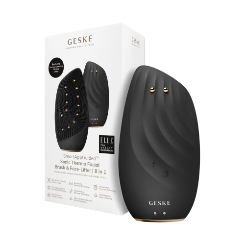 GESKE - Cepillo limpiador y masajeador facial Sonic Thermo Face-Lifter 8 en 1 - Black Gold