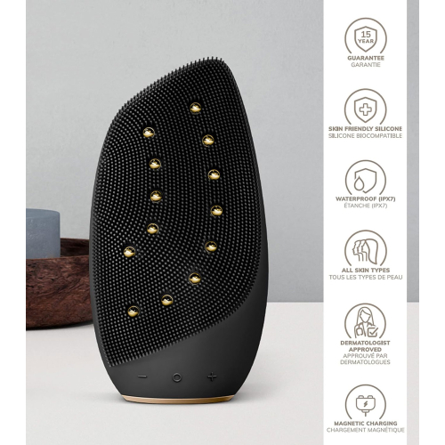 GESKE - Cepillo limpiador y masajeador facial Sonic Thermo Face-Lifter 8 en 1 - Black Gold