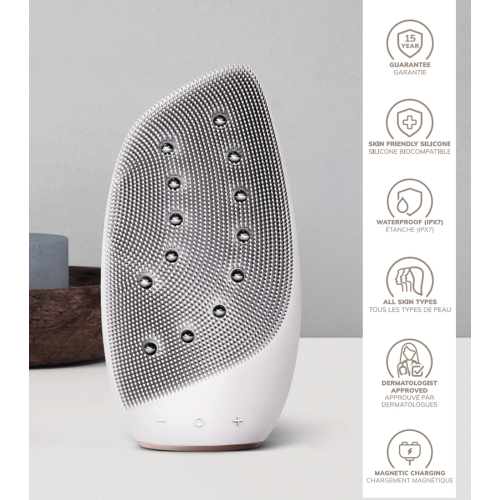GESKE - Cepillo limpiador y masajeador facial Sonic Thermo Face-Lifter 8 en 1 - White Rose Gold