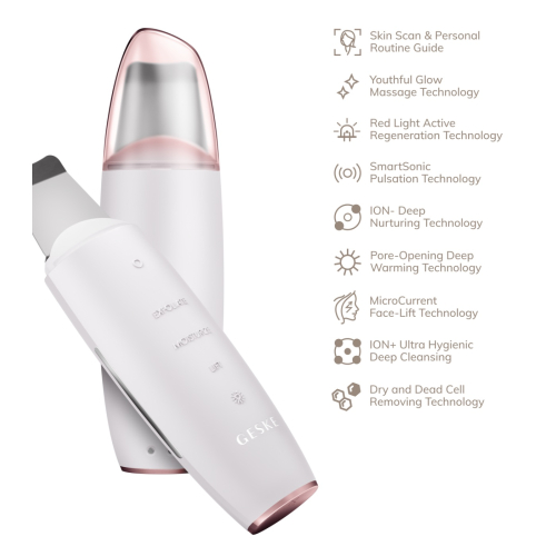 GESKE - Limpiador MicroCurrent Skin Scrubber & Blackhead Remover 9 en 1 - White Rose Gold