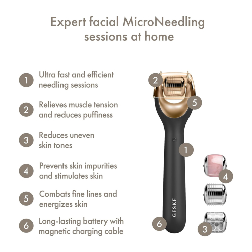 GESKE - Rodillo facial con microagujas 9 en 1 - Black Gold